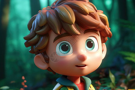 3D可爱的男孩森林背景背景图片