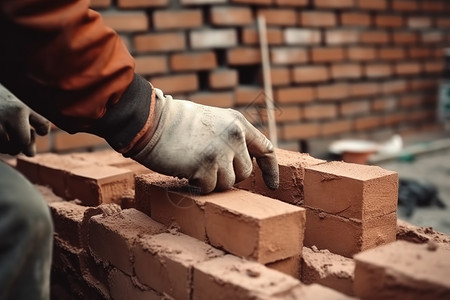 砖匠建筑工人砌砖背景图片