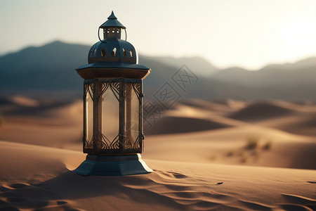 产品照片沙漠中露营灯插画