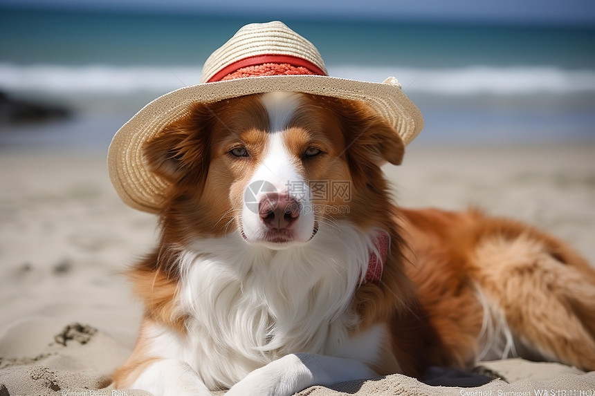 躺在沙滩上度假的狗图片