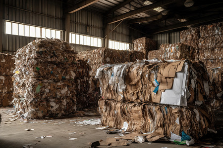 回收废纸回收厂的废纸堆插画