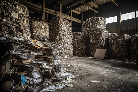 回收厂摆放的废纸堆图片