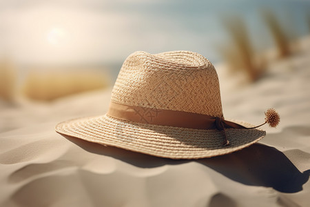 夏日沙滩上的太阳帽背景图片