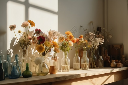 花瓶里的鲜花阳光照射在瓶子里插画
