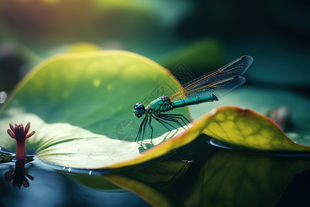 盛夏荷叶上的蜻蜓背景图片