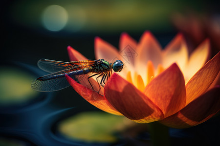 夏日荷花上的小蜻蜓高清图片