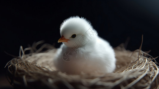 草窝里的白色小鸡背景图片