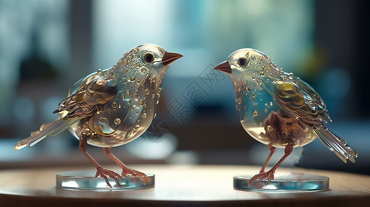 透明凳子素材透明摆件小鸟插画