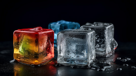 冷冻水表面彩色的冰块插画