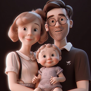 家庭3d素材可爱的一家人全家福3D插画