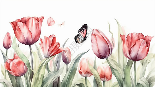 蝴蝶花卉插画高清图片