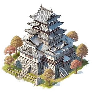 手绘中国传统建筑3D背景图片