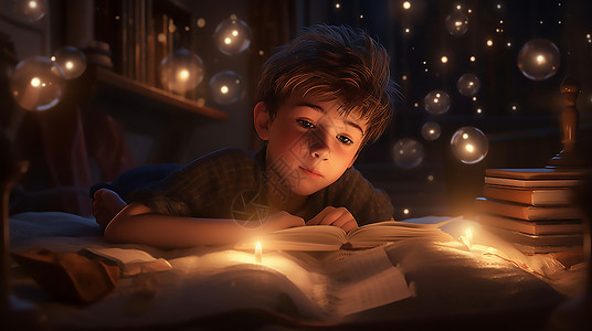 奇幻童话看书的男孩图片