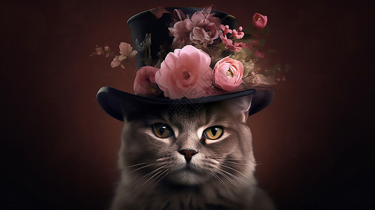 写实戴帽子的猫咪背景图片