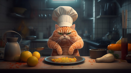 烹饪美食的猫咪图片