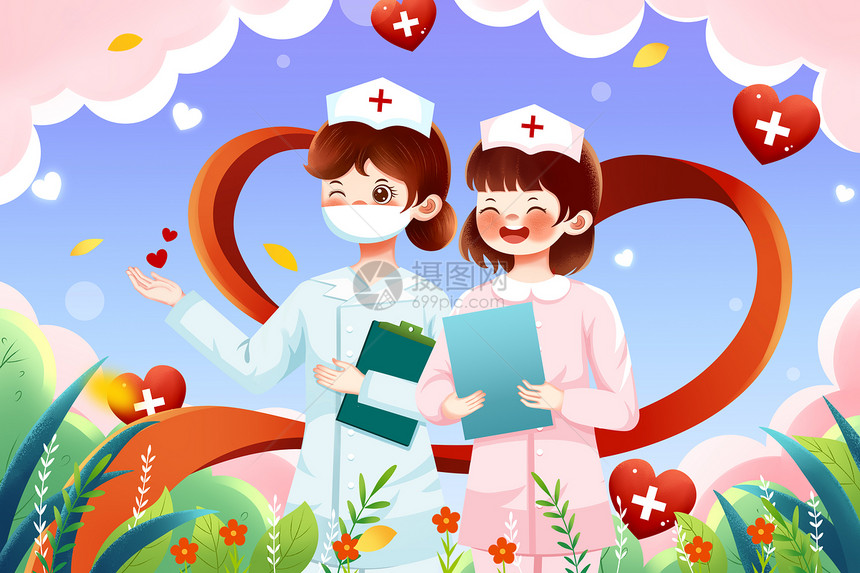唯美浪漫白衣天使国际护士节插画图片