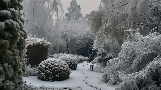 挂满冰雪的花园图片