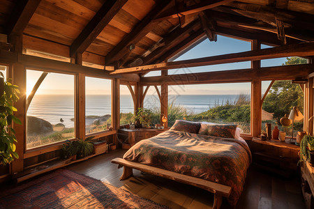 海边度假酒店的海景房设计背景图片