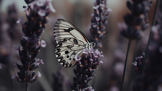 薰衣草上的白色蝴蝶图片
