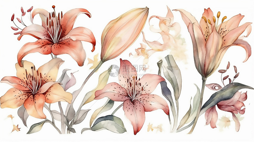 百合花卉插图图片