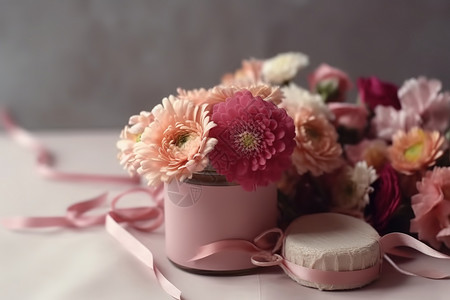 粉色的礼物盒节日氛围的粉色系花朵插画
