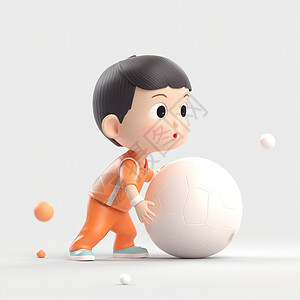 儿童小推素材穿着橙色衣服的男孩在推球插画