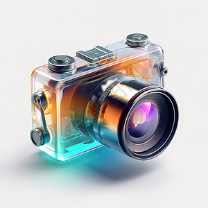 相机长焦镜头透明3D相机插画