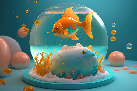3D玻璃鱼缸金鱼图片