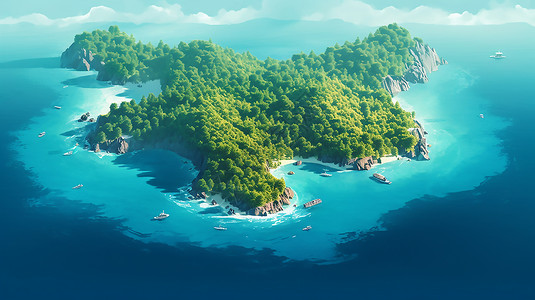 海岛鸟瞰鸟瞰夏季的岛屿插画