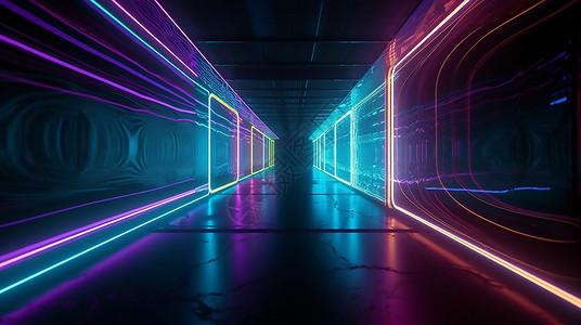 科技隧道抽象的迷幻激光隧道插画