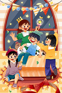 六一儿童节竖版插画背景图片