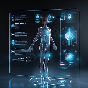 身体数据科技感蓝色医疗数据概念图插画