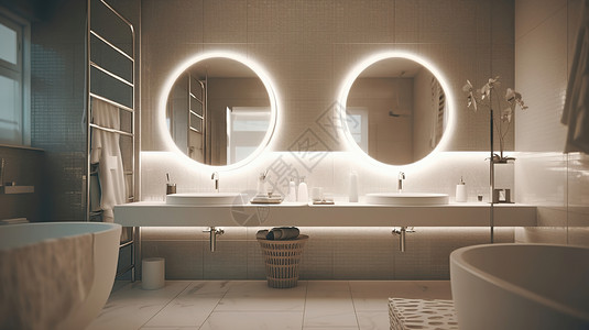 白色浴缸酒店双人浴室插画