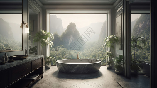 森林民宿浴室背景图片