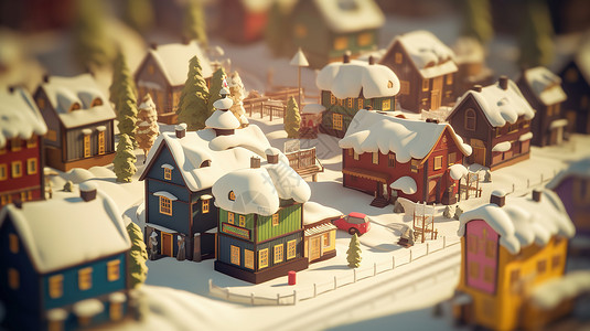冬日暖阳下的彩色小房子背景图片