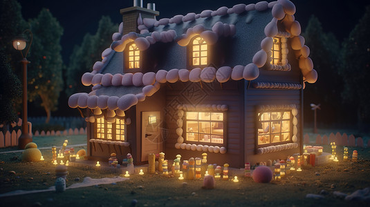 小房子装饰粉色棉花糖小房子插画