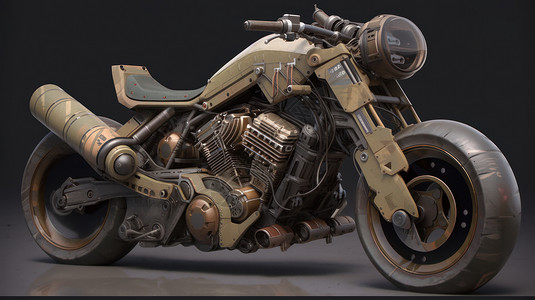 复古摩托机械感大型摩托车插画