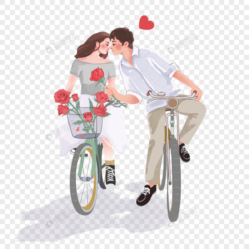 520情人节情侣单车插画图片