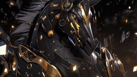 穿着金色盔甲帅气的黑马背景图片