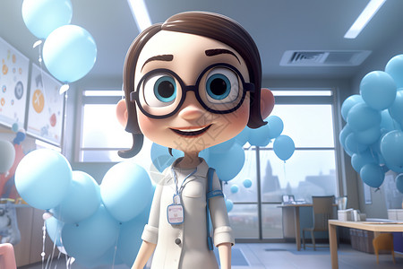 可爱的护士头像皮克斯风格的3D人物背景图片
