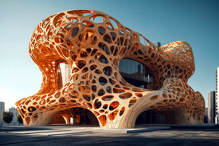 抽象建筑设计3D艺术抽象的建筑网格设计插画