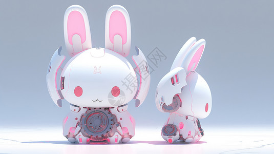 金属兔子白色机械卡通小白兔IP插画