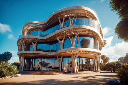 豪华建筑度假酒店建筑设计3D背景图片