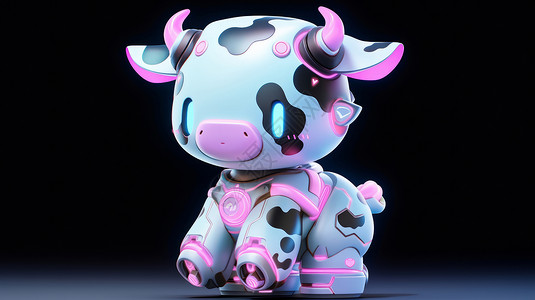 粉色角的机器小奶牛高清图片