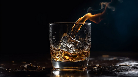 小冰块幻想的威士忌酒杯插画