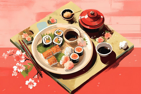 美味的日式寿司午餐图片