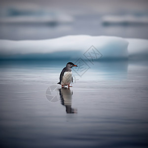 北极极寒天气浮冰上的企鹅图片