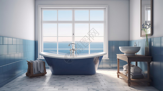 天蓝色海边酒店浴室图片