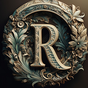 欧式纹样字母R欧式装饰设计插画