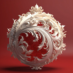 3D 白色玻璃仿古洛可可风格的叶形花序球数字叶艺术背景图片